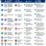 Infographic listing top fully funded master’s scholarships in South Korea for 2026, including GKS, KAIST, UST, SNU, POSTECH, Korea University, Ewha, DGIST, GIST, Yonsei, SKKU, and SeoulTech with tuition coverage and monthly stipend details.