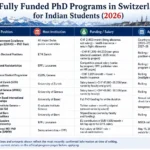 Summary table of fully funded PhD programs in Switzerland for Indian students 2026